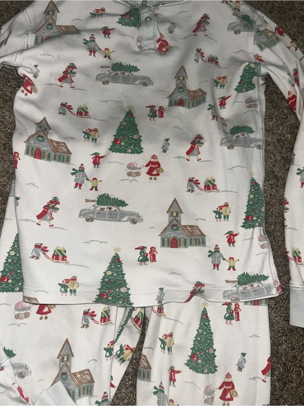 The Beaufort Bonnet Company White Kids Holiday Tree & Village Pajama Set